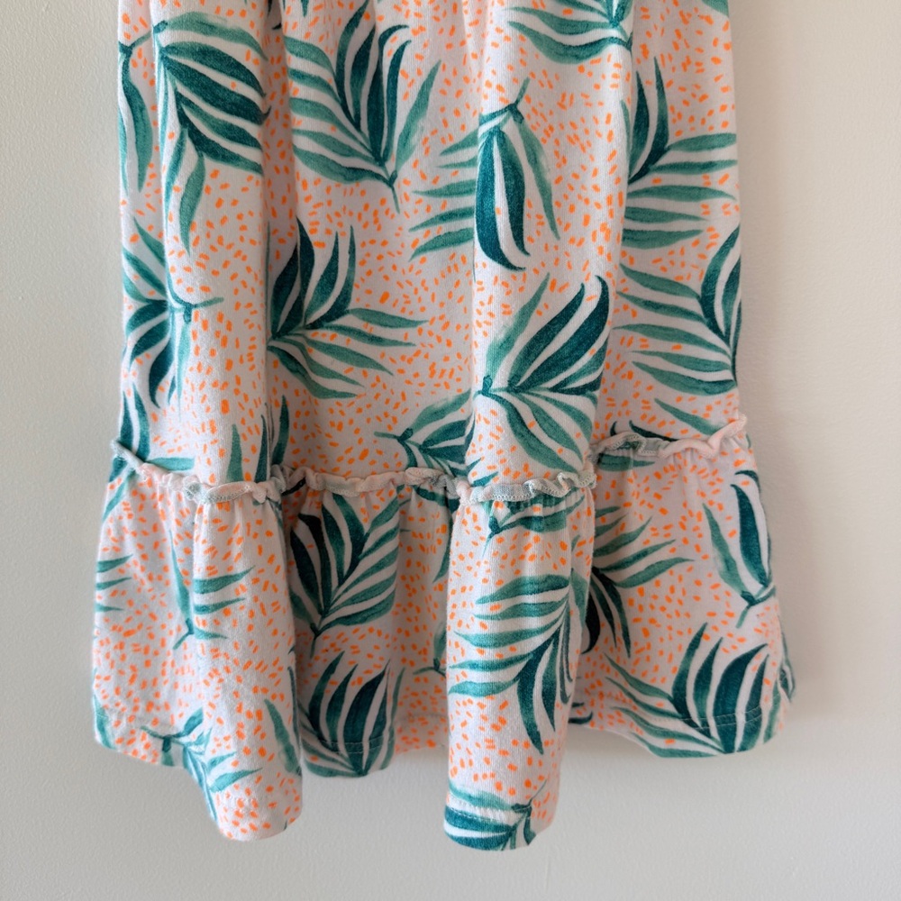 Zara Girls Tropical Palm Leaf Ruffle Tiered Summer Dress Green Orange 3-4Y - Picture 4 of 9